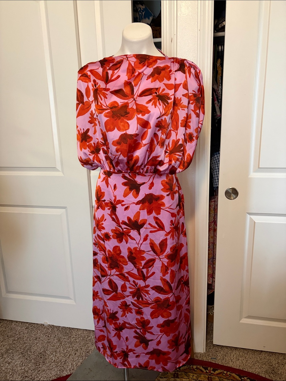 Vici Pink Maxi Dress with Red Floral Print